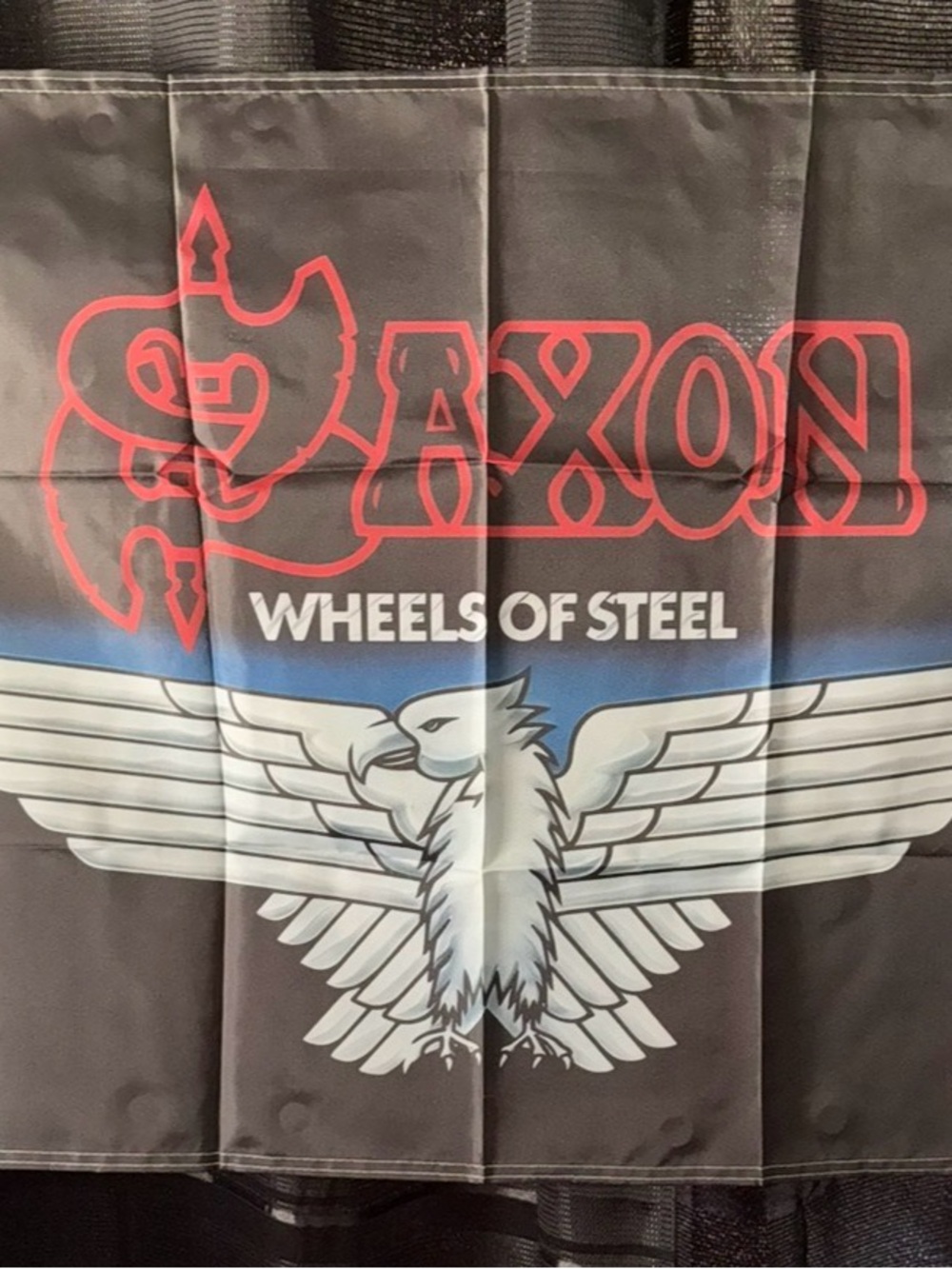 Wheels of Steel Black Graphic Band Tapestry- Saxon